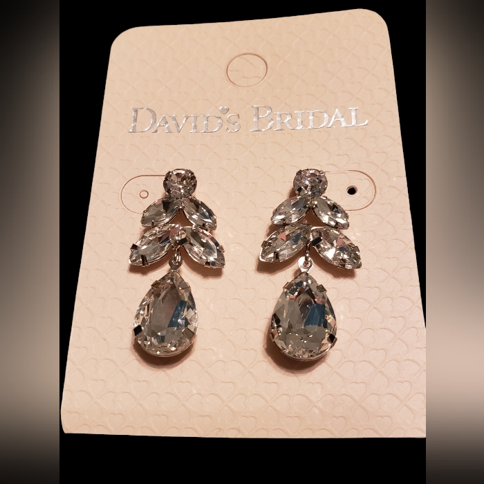 David's Bridal Clear Jeweled Floral Shaped Pierced Earrings